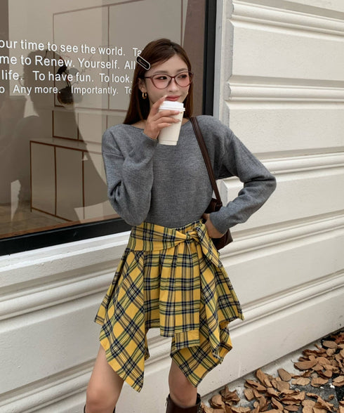 ヴィンテージチェック柄アシンメトリーミニスカート インナーパンツ付き | EV2255009 | イエロー