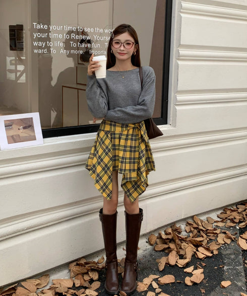 ヴィンテージチェック柄アシンメトリーミニスカート インナーパンツ付き | EV2255009 | イエロー