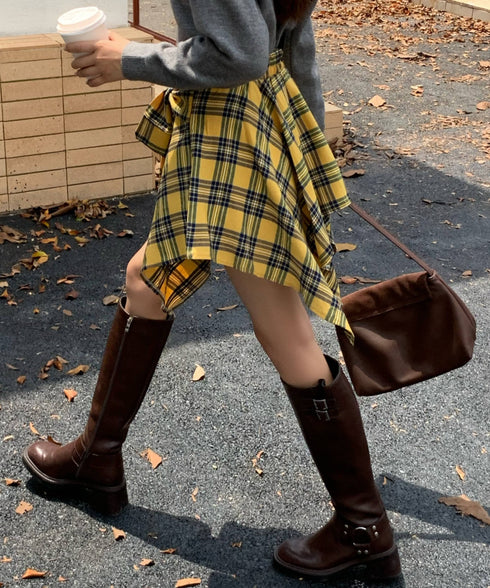 ヴィンテージチェック柄アシンメトリーミニスカート インナーパンツ付き | EV2255009 | イエロー