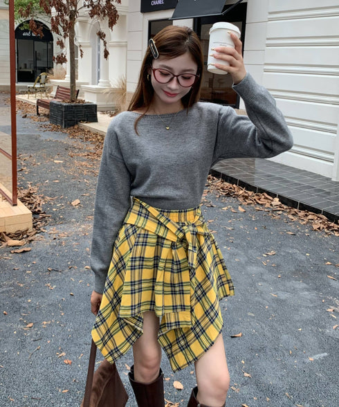 ヴィンテージチェック柄アシンメトリーミニスカート インナーパンツ付き | EV2255009 | イエロー