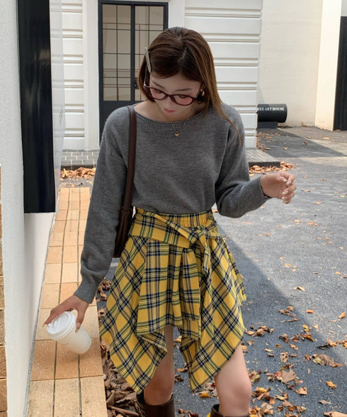 ヴィンテージチェック柄アシンメトリーミニスカート インナーパンツ付き | EV2255009 | イエロー