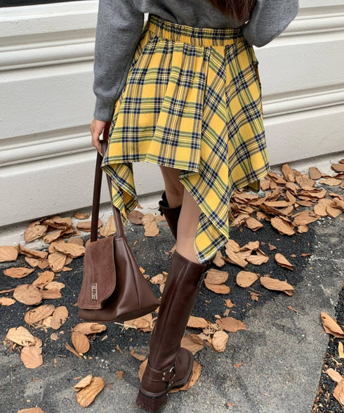 ヴィンテージチェック柄アシンメトリーミニスカート インナーパンツ付き | EV2255009 | イエロー