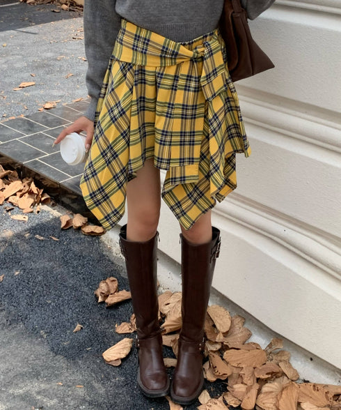 ヴィンテージチェック柄アシンメトリーミニスカート インナーパンツ付き | EV2255009 | イエロー