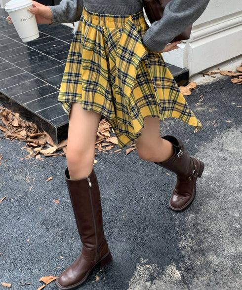 ヴィンテージチェック柄アシンメトリーミニスカート インナーパンツ付き | EV2255009 | イエロー