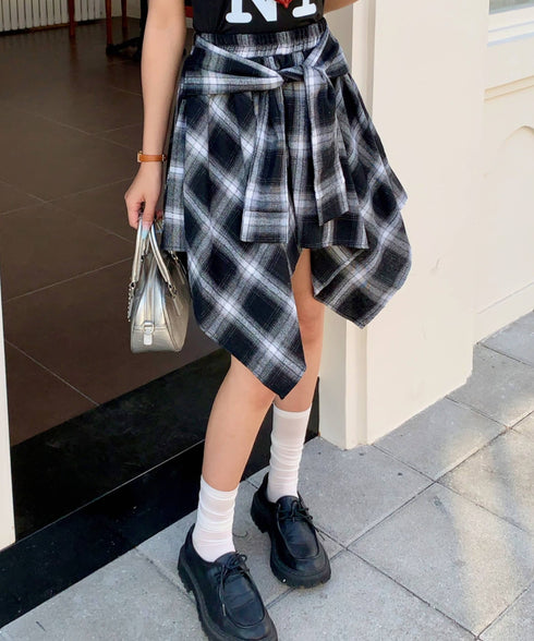 ヴィンテージチェック柄アシンメトリーミニスカート インナーパンツ付き | EV2255009 | ブラック