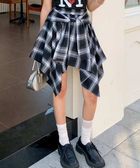 ヴィンテージチェック柄アシンメトリーミニスカート インナーパンツ付き | EV2255009 | ブラック