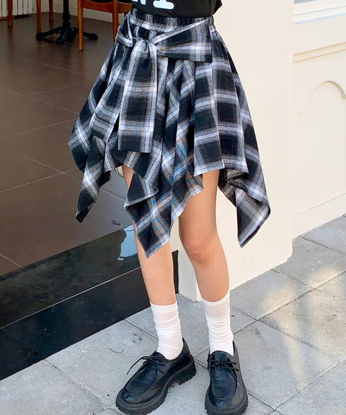 ヴィンテージチェック柄アシンメトリーミニスカート インナーパンツ付き | EV2255009 | ブラック