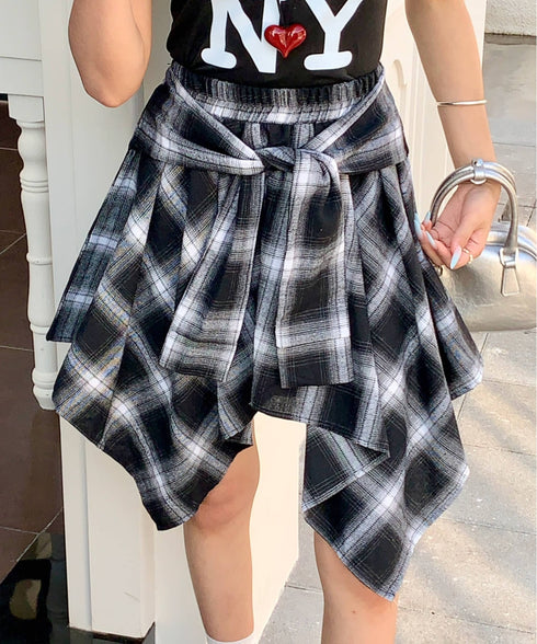 ヴィンテージチェック柄アシンメトリーミニスカート インナーパンツ付き | EV2255009 | ブラック