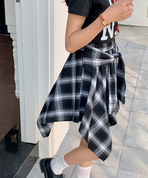 ヴィンテージチェック柄アシンメトリーミニスカート インナーパンツ付き | EV2255009 | ブラック