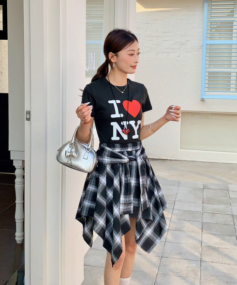 ヴィンテージチェック柄アシンメトリーミニスカート インナーパンツ付き | EV2255009 | ブラック