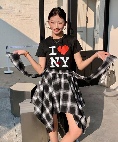 ヴィンテージチェック柄アシンメトリーミニスカート インナーパンツ付き | EV2255009 | ブラック