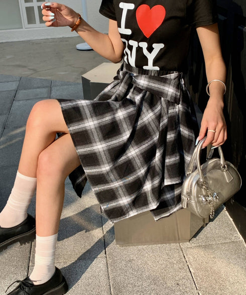 ヴィンテージチェック柄アシンメトリーミニスカート インナーパンツ付き | EV2255009 | ブラック