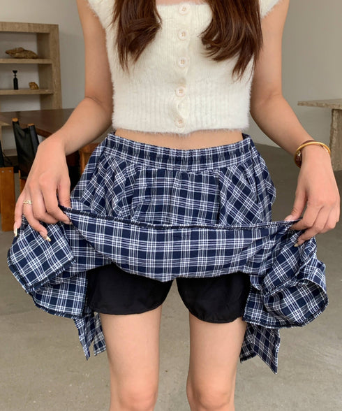 ヴィンテージチェック柄アシンメトリーミニスカート インナーパンツ付き | EV2255009 | ネイビー