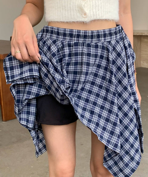 ヴィンテージチェック柄アシンメトリーミニスカート インナーパンツ付き | EV2255009 | ネイビー