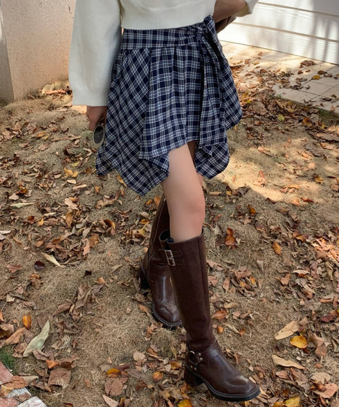 ヴィンテージチェック柄アシンメトリーミニスカート インナーパンツ付き | EV2255009 | ネイビー