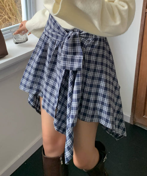 ヴィンテージチェック柄アシンメトリーミニスカート インナーパンツ付き | EV2255009 | ネイビー