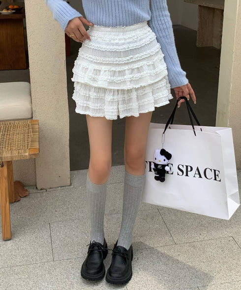 レースティアードミニスカート インナーパンツ付き | EV2255010 | ホワイト