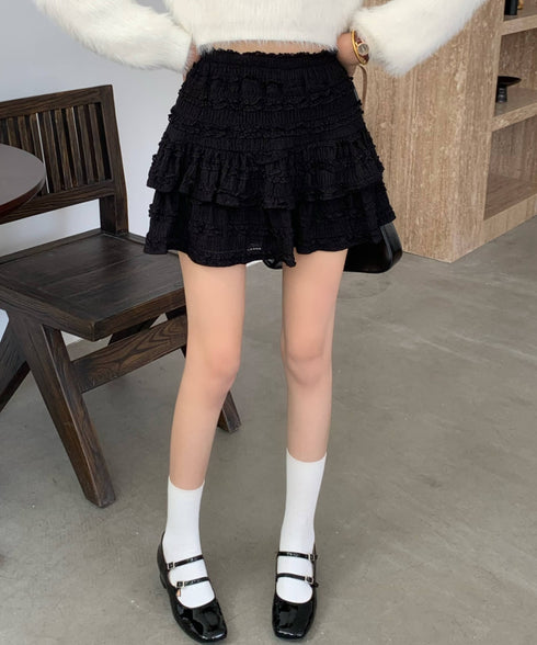 レースティアードミニスカート インナーパンツ付き | EV2255010 | ブラック