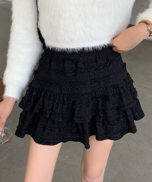レースティアードミニスカート インナーパンツ付き | EV2255010 | ブラック