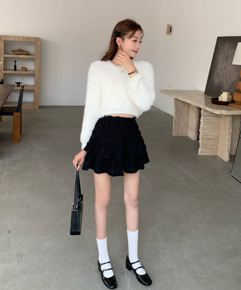 レースティアードミニスカート インナーパンツ付き | EV2255010 | ブラック