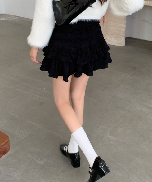 レースティアードミニスカート インナーパンツ付き | EV2255010 | ブラック