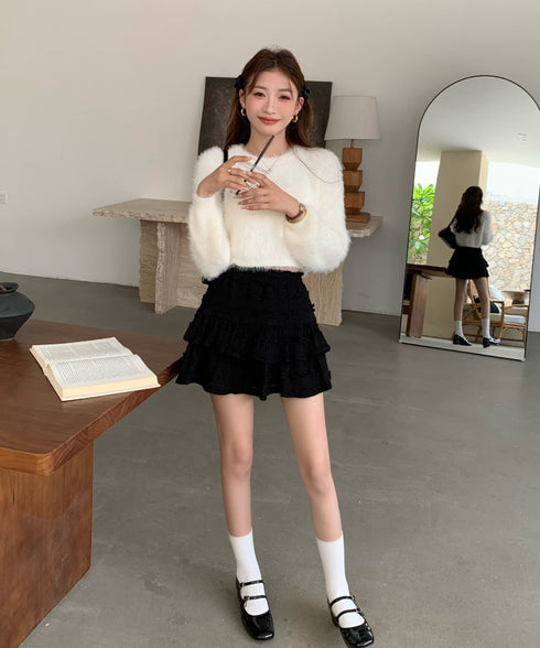 レースティアードミニスカート インナーパンツ付き | EV2255010 | ブラック