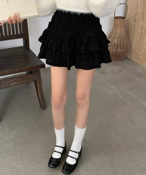 レースティアードミニスカート インナーパンツ付き | EV2255010 | ブラック