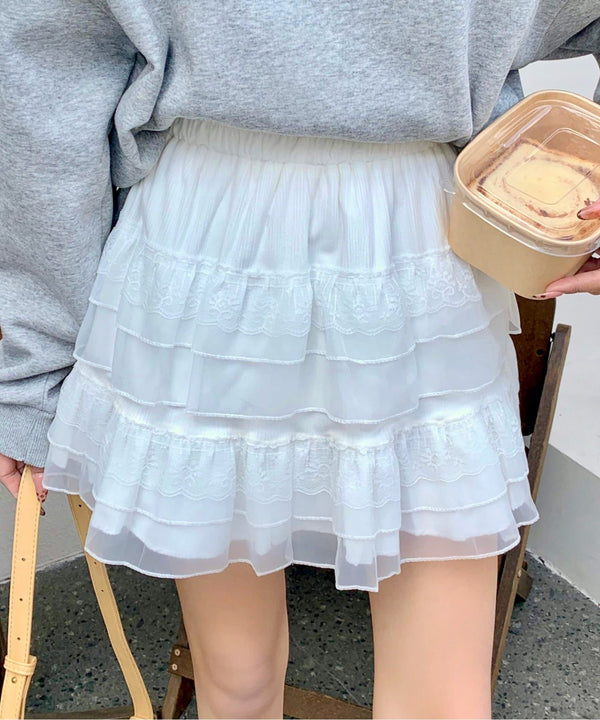 オーガンジーレースティアードミニスカート インナーパンツ付き | EV2255012 | ホワイト