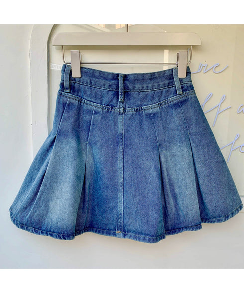 ハイウエストプリーツデニムミニスカート インナーパンツ付き | EV2255013 | ブルー