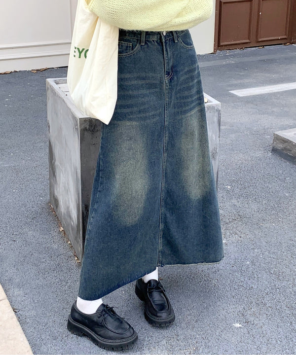 ヴィンテージライクウォッシュデニムロングスカート | EV2255014 | ブルー