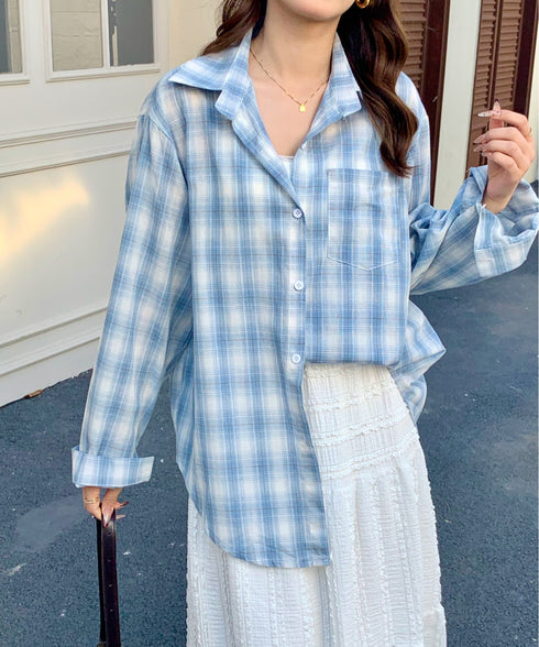 チェック柄オーバーサイズシャツ | EV2255017 | ブルー