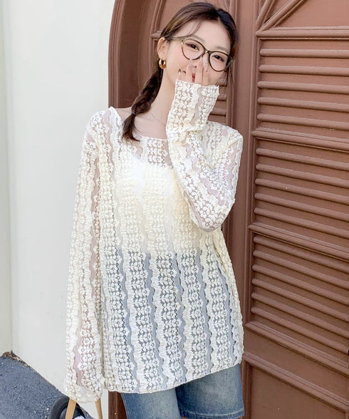 フローラルレース長袖Tシャツ | WOMEN | EV2251010 | アイボリー