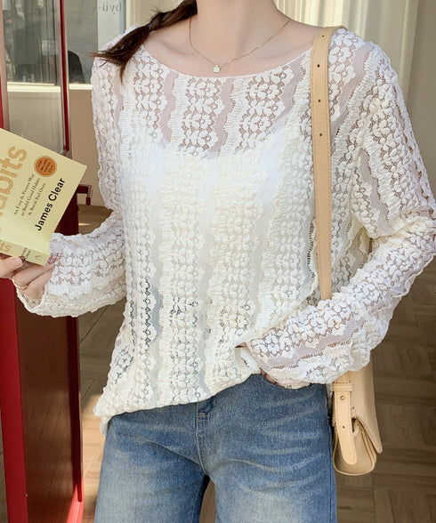 フローラルレース長袖Tシャツ | WOMEN | EV2251010 | アイボリー