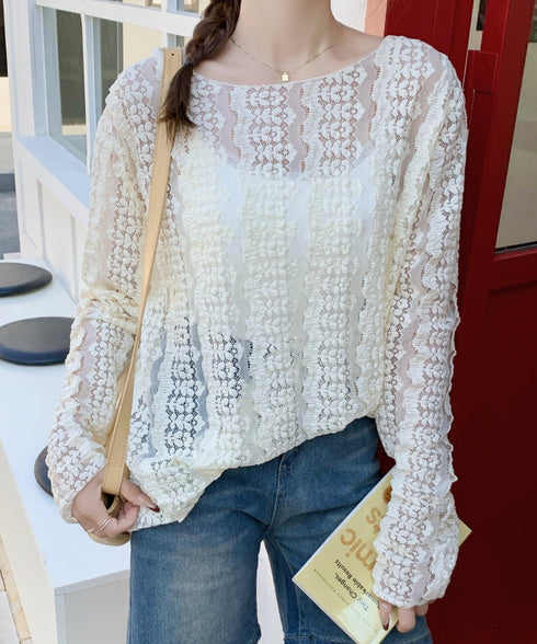 フローラルレース長袖Tシャツ | WOMEN | EV2251010 | アイボリー