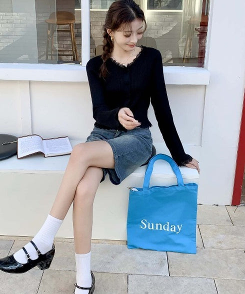 レーストリムリブニットカーディガン | EV2251011 | ブラック