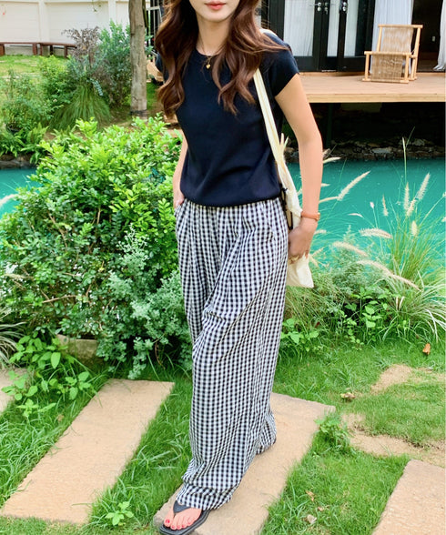 ギンガムチェックタックバレルレッグパンツ | EV2255019 | ブラック