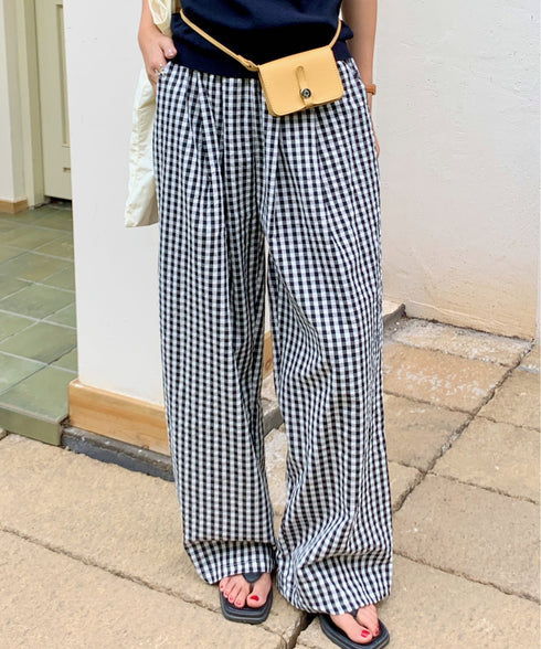 ギンガムチェックタックバレルレッグパンツ | EV2255019 | ブラック