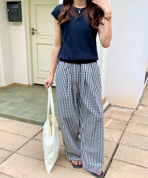 ギンガムチェックタックバレルレッグパンツ | EV2255019 | ブラック