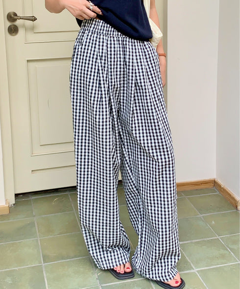 ギンガムチェックタックバレルレッグパンツ | EV2255019 | ブラック