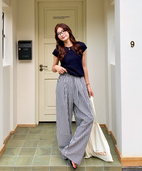 ギンガムチェックタックバレルレッグパンツ | EV2255019 | ブラック