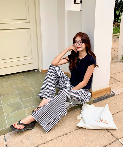 ギンガムチェックタックバレルレッグパンツ | EV2255019 | ブラック