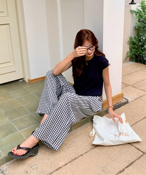 ギンガムチェックタックバレルレッグパンツ | EV2255019 | ブラック