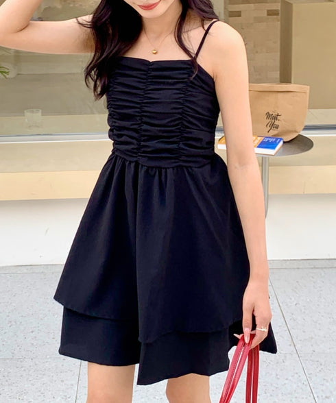 シャーリングティアードミニワンピース | EV2255020 | ブラック