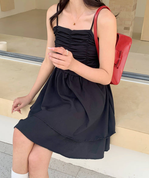 シャーリングティアードミニワンピース | EV2255020 | ブラック