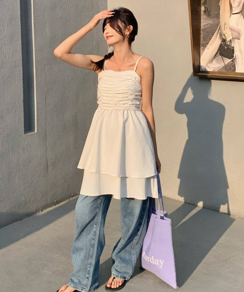 シャーリングティアードミニワンピース | EV2255020 | ホワイト