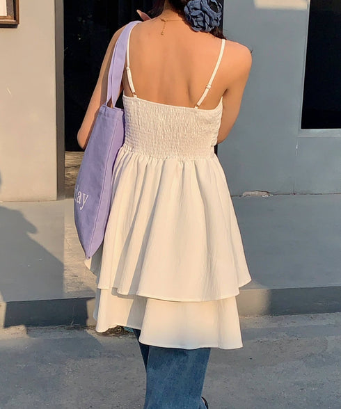 シャーリングティアードミニワンピース | EV2255020 | ホワイト