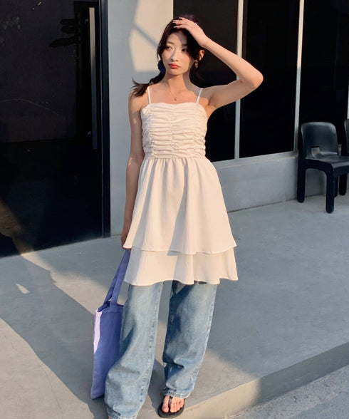 シャーリングティアードミニワンピース | EV2255020 | ホワイト