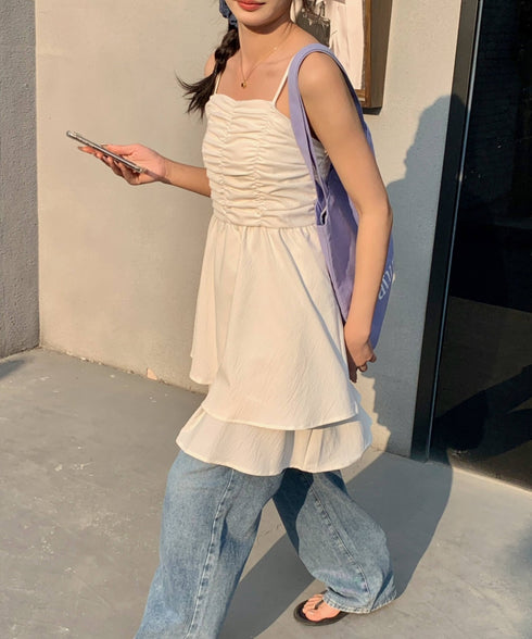 シャーリングティアードミニワンピース | EV2255020 | ホワイト