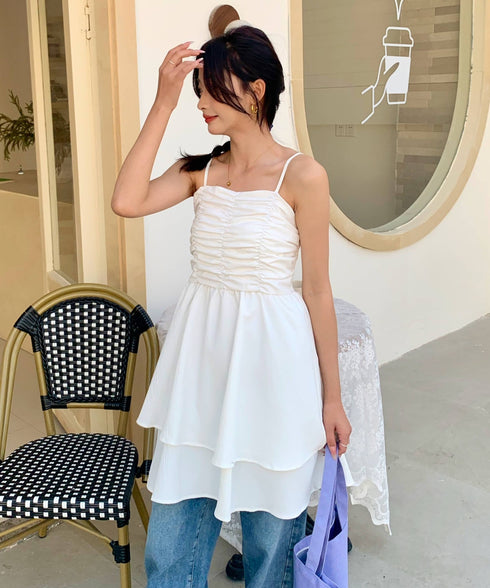 シャーリングティアードミニワンピース | EV2255020 | ホワイト