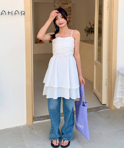 シャーリングティアードミニワンピース | EV2255020 | ホワイト